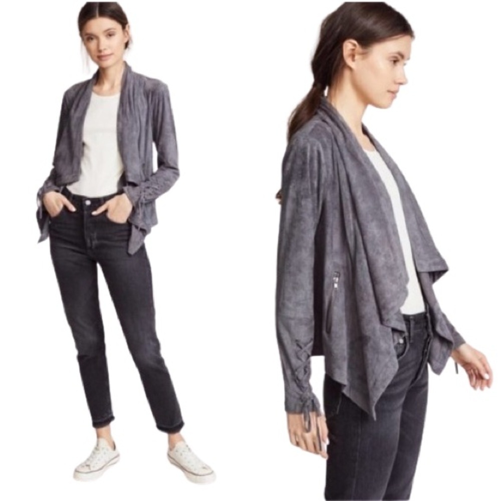 Women's M Cupcakes & Cashmere Brislin faux suede Jacket Thunderstorm Gray Lace